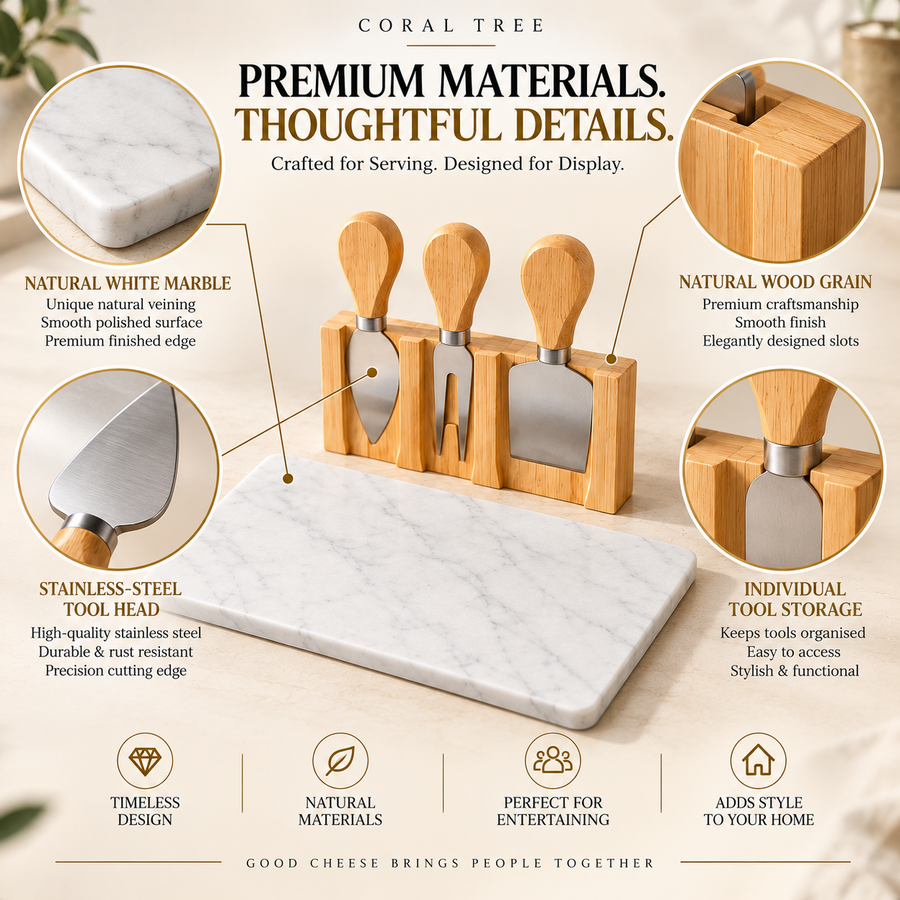 Mini Bamboo Cheese Board Set with Marble & Knives Style 3