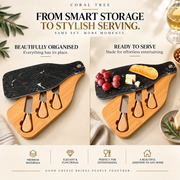Bamboo Cheese Board Set with Marble Plate & Knives Style 1