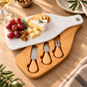 Bamboo Cheese Board Set with Marble Plate & Knives Style 1