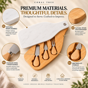Bamboo Cheese Board Set with Marble Plate & Knives Style 1