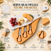 Bamboo Cheese Board Set with Marble Plate & Knives Style 1