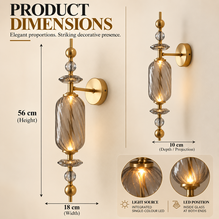 Smoked Glass & Brass Finish Decorative LED Wall Light