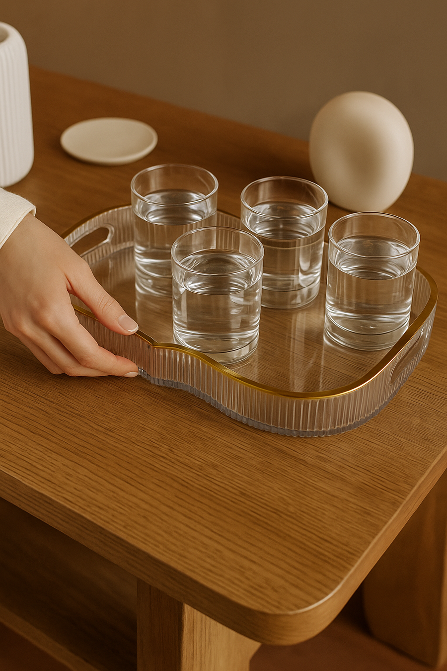 Coral Tree Transparent Acrylic Tray with Golden Rim & Handles