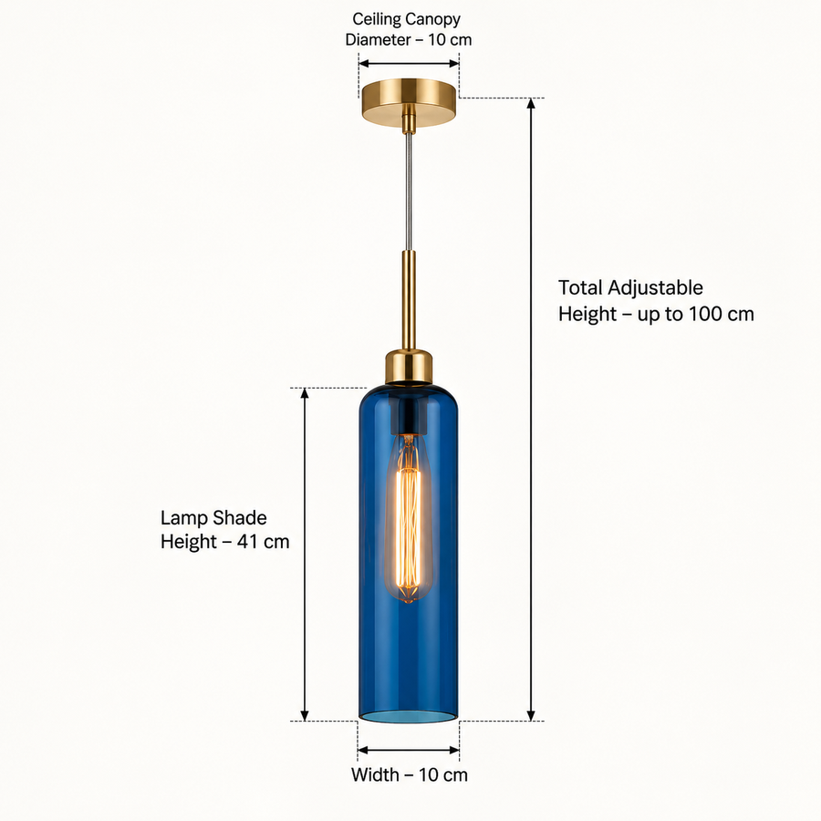 Modern Glass Pendant Light with Gold Finish & T30 Bulb | Adjustable Hanging Ceiling Light (41 cm Shade)