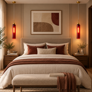 Modern Red Glass Pendant Light with Gold Finish & T30 Bulb | Adjustable Hanging Ceiling Lamp (41 cm Shade)