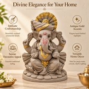 Coral Tree Eco-Friendly Lord Ganesha   6 inch Idol for Ganesh Chaturthi, Handcrafted Clay Ganpati Murti with Antique Gold Accents