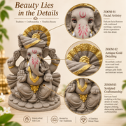 Coral Tree Eco-Friendly Lord Ganesha   6 inch Idol for Ganesh Chaturthi, Handcrafted Clay Ganpati Murti with Antique Gold Accents