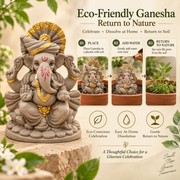 Coral Tree Eco-Friendly Lord Ganesha   6 inch Idol for Ganesh Chaturthi, Handcrafted Clay Ganpati Murti with Antique Gold Accents
