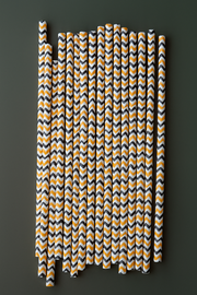 Halloween Chevron Paper Straws – 50 Pcs – White with Orange & Black Zigzag Print