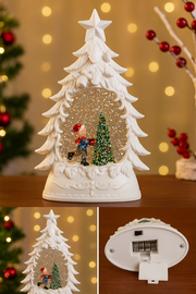 Coral Tree Ceramic LED Snow Tree Light with Glitter & Warm Glow – Christmas Décor Lamp