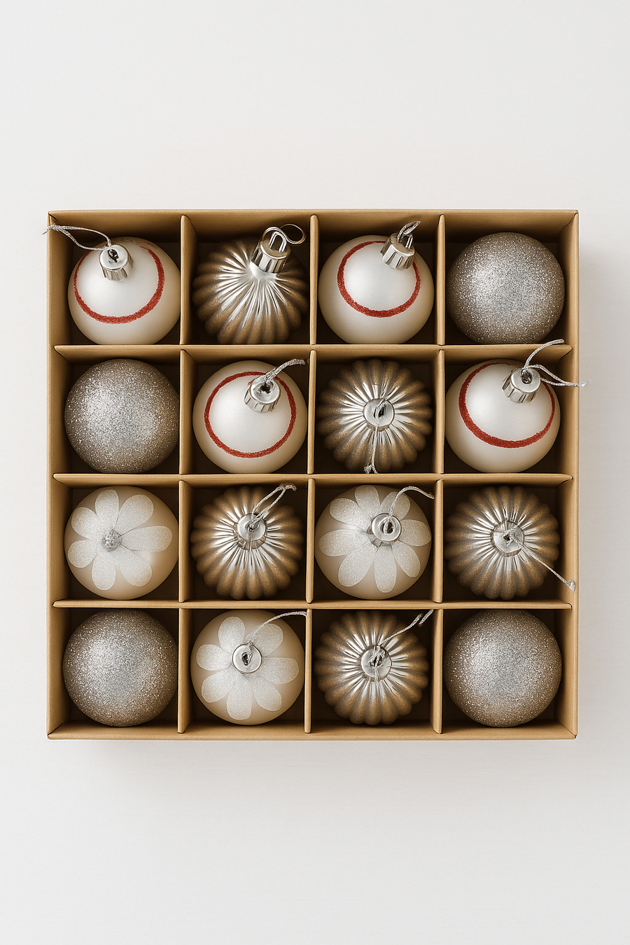 Coral Tree Silver & Red Christmas Tree Bauble Ornament Set – Pack of 16