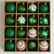 Christmas Tree Decoration Bauble Set – Green & Silver Collection (Pack of 16)