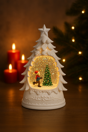Coral Tree Ceramic LED Snow Tree Light with Glitter & Warm Glow – Christmas Décor Lamp