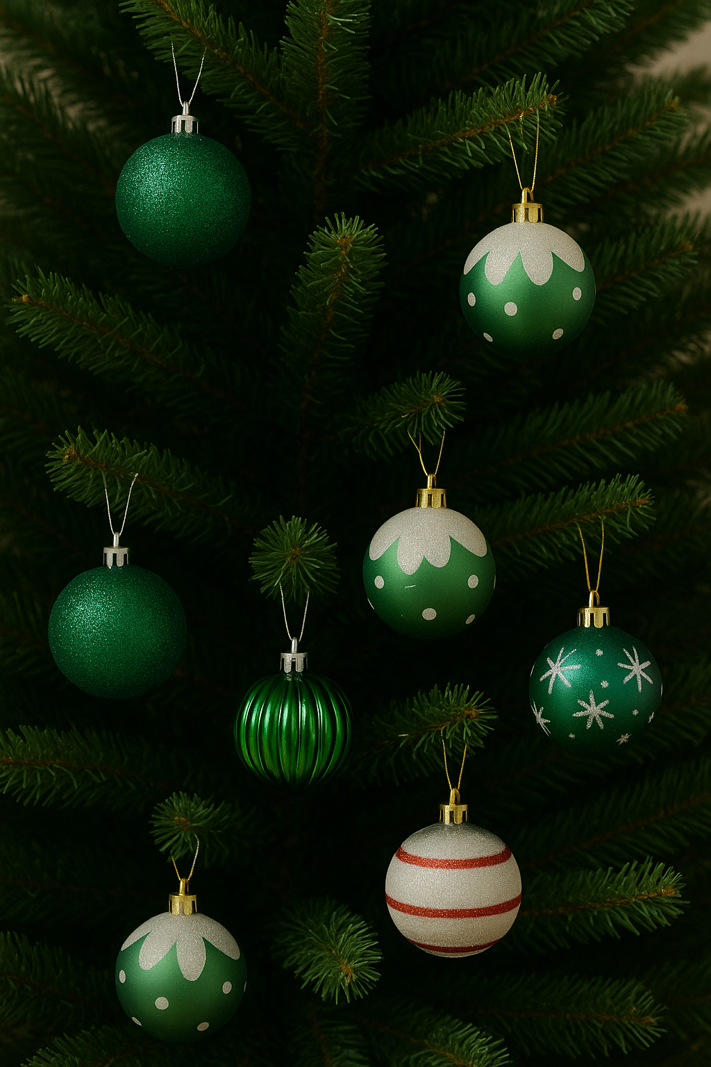 Christmas Tree Decoration Bauble Set – Green & Silver Collection (Pack of 16)