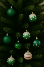 Christmas Tree Decoration Bauble Set – Green & Silver Collection (Pack of 16)