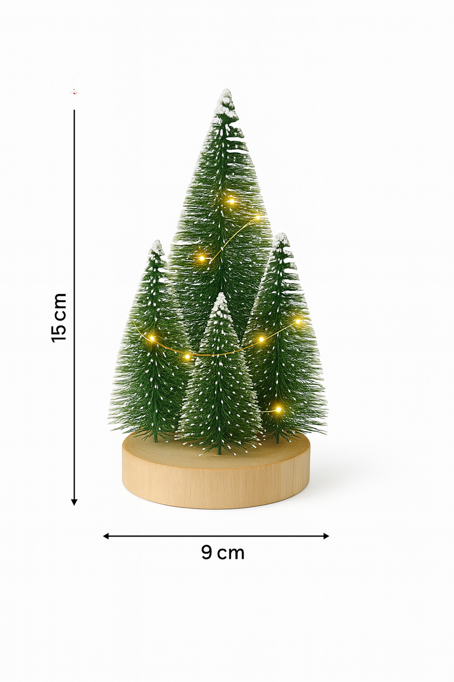 Mini Snow-Dusted Christmas Tree Decoration with Warm Fairy Lights
