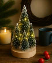 Mini Snow-Dusted Christmas Tree Decoration with Warm Fairy Lights
