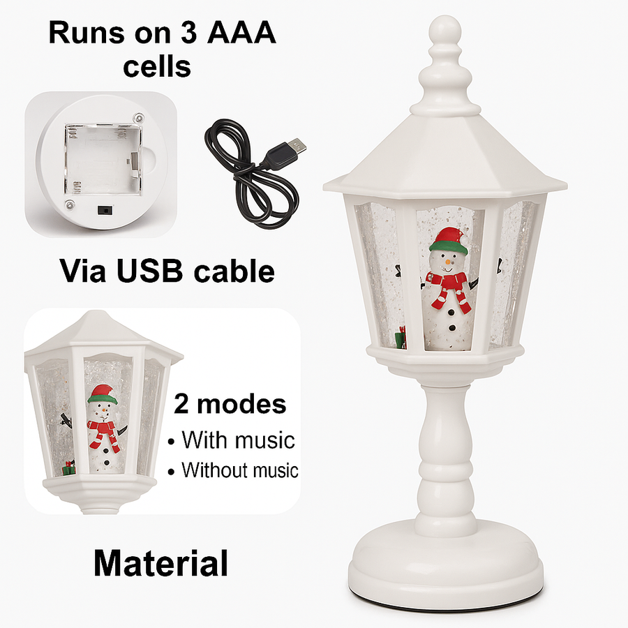 Coral Tree Christmas Lantern Light Santa & Snowman Design | Warm LED Glow with Snow Glitter Effect | 23 cm Height