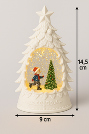 Coral Tree Ceramic LED Snow Tree Light with Glitter & Warm Glow – Christmas Décor Lamp