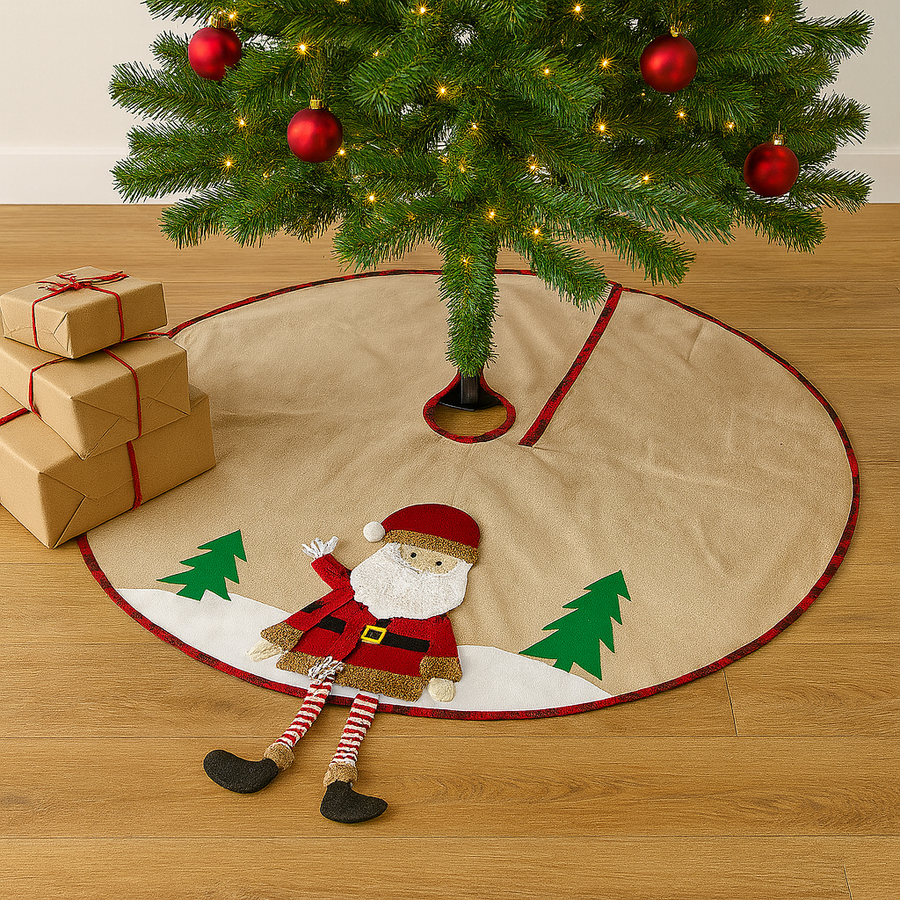 Christmas Tree Skirt with Santa Design – 120 cm Diameter