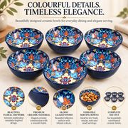 Coral Tree Multicolour Floral Ceramic Serving Bowls with Decorative Gift Box – Set of 6