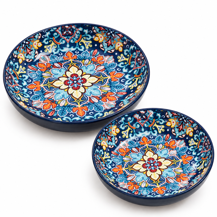 Coral Tree Multicolour Floral Ceramic Serving Plates – Set of 2