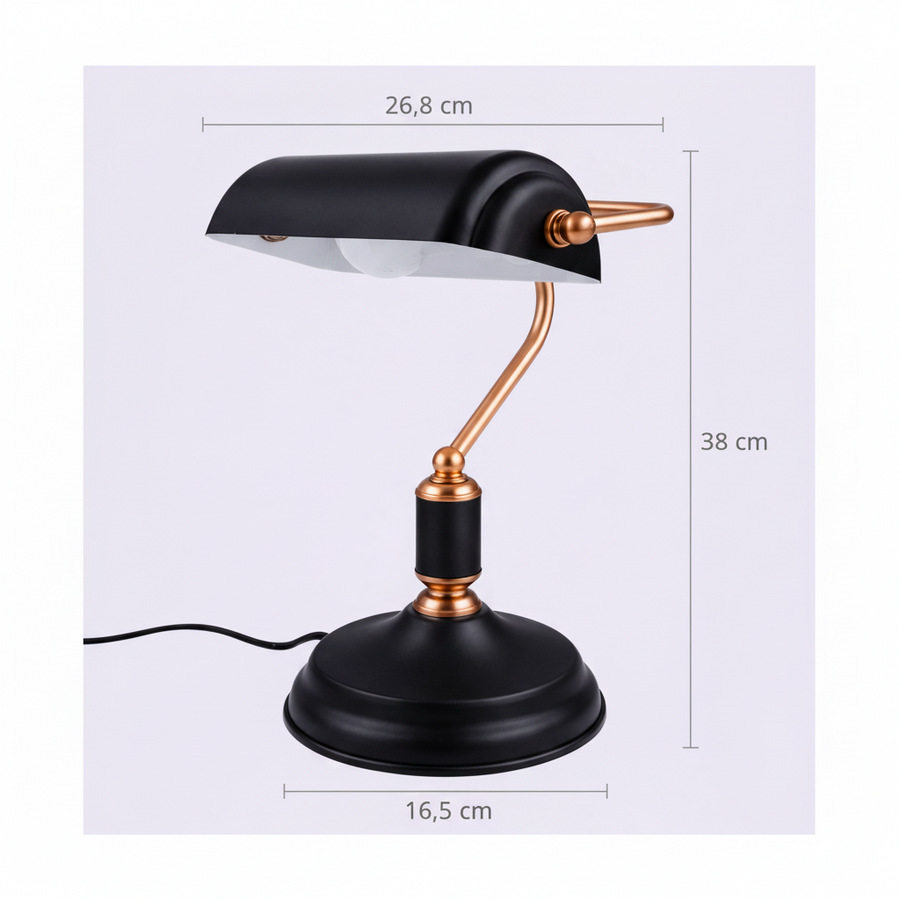 Modern Banker Style Table Lamp with Copper Arm | Premium Desk & Bedside Lamp | Black & White Color Options