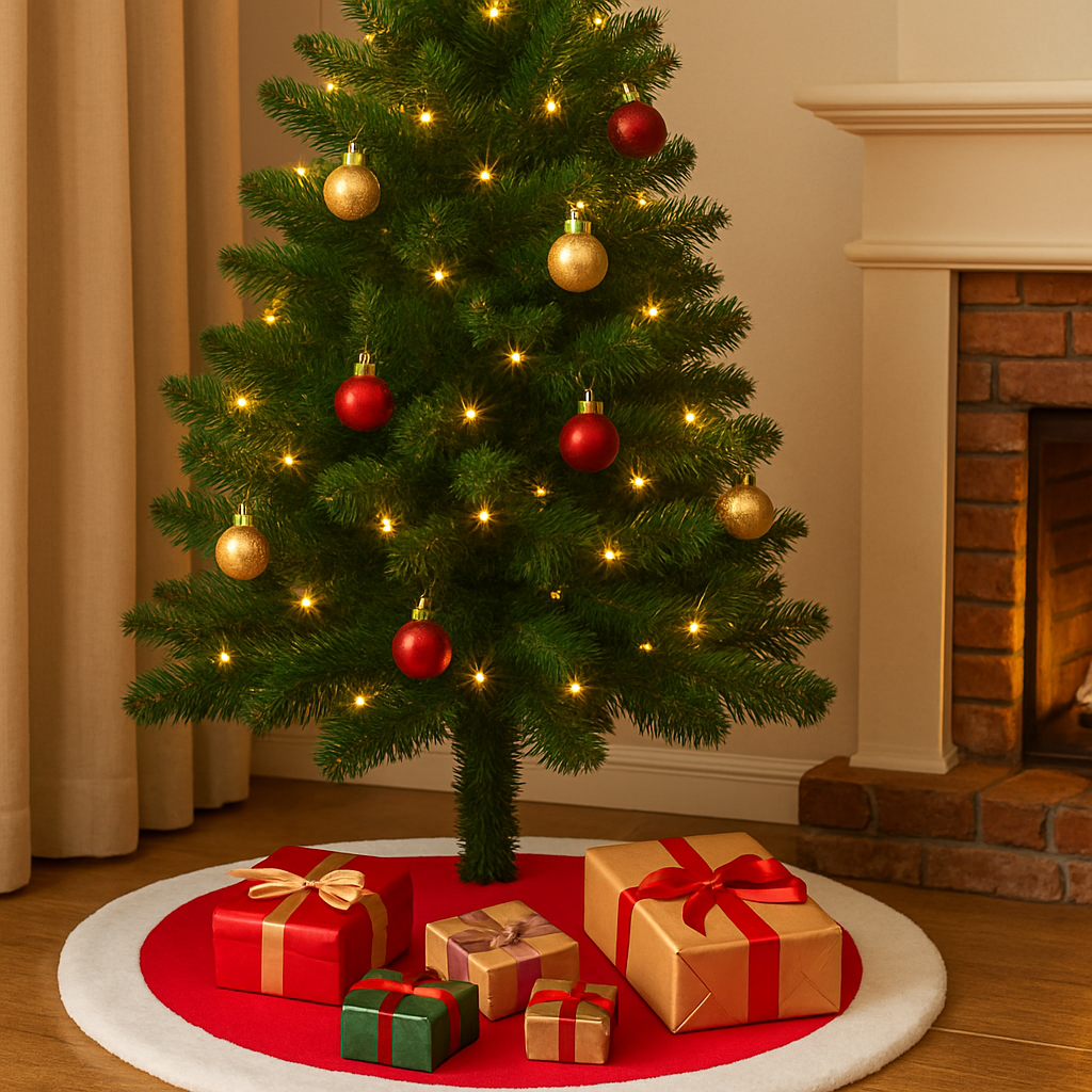 Red Velvet & White Faux-Fur Christmas Tree Skirt
