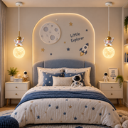 Astronaut Moon Pendant Light for Kids Room | Astro Space Theme Hanging Ceiling Light with Glowing Moon Globe | Decorative Light for Boys &amp; Girls Bedroom, Nursery &amp; Playroom