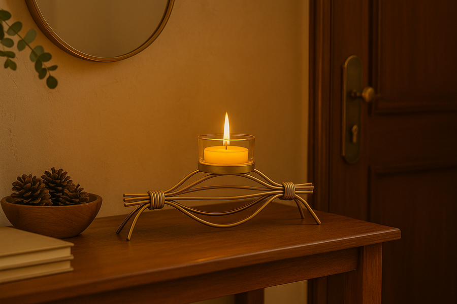 Coral Tree Golden Wire T-Light Candle Holder with Glass Cup – Elegant Home Décor for Living Room, Puja & Festive Decoration