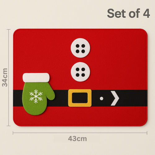Coral Tree Christmas Santa Suit Placemats with Green Glove Cutlery Holder – Set of 4