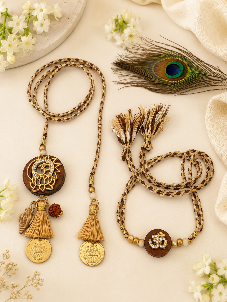 Elegant Om rakhi and lumba set