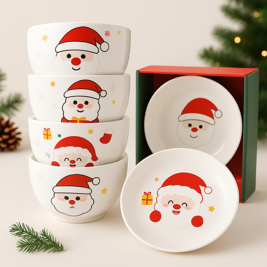 Santa Joy Christmas Bowl & Plate Set (6-Piece)