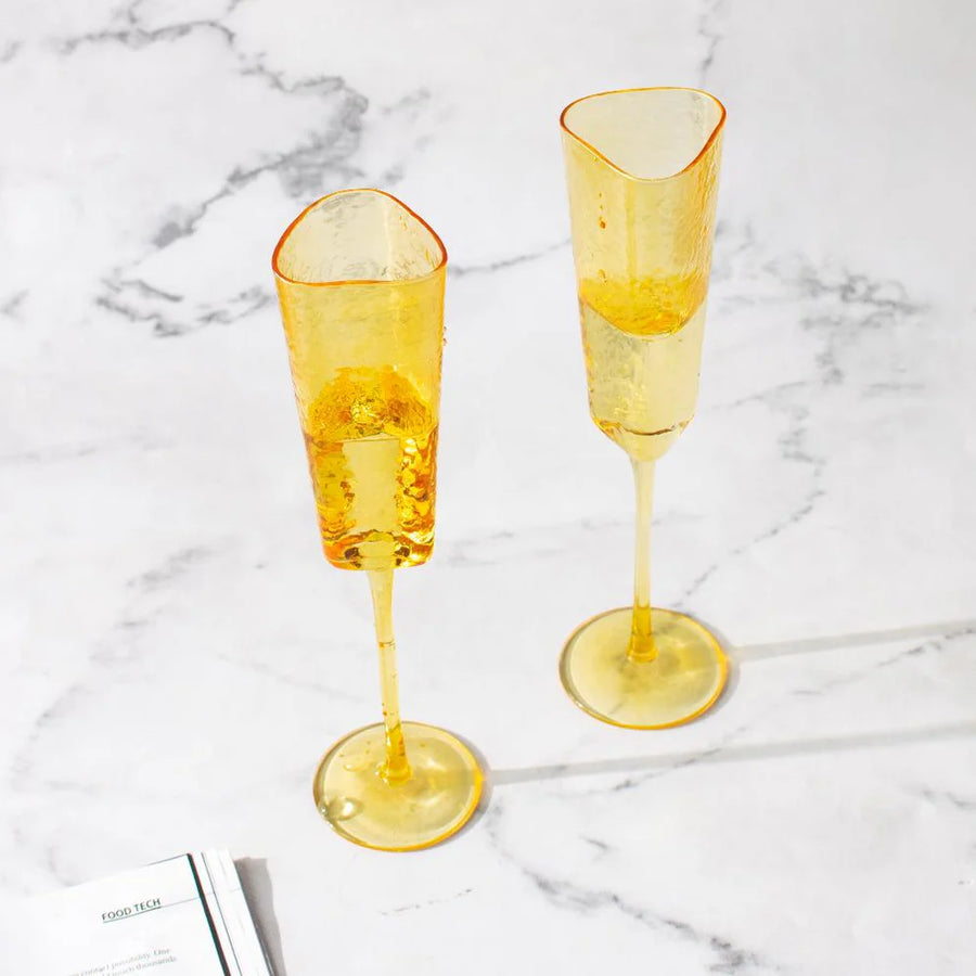 Coral Tree Amber Champagne Flute Set of 2 | Designer Stem Glass | 170 ml