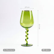 Coral Tree Green Twisted Stem Wine Glass Set of 2 | Designer Goblet | 550 ml