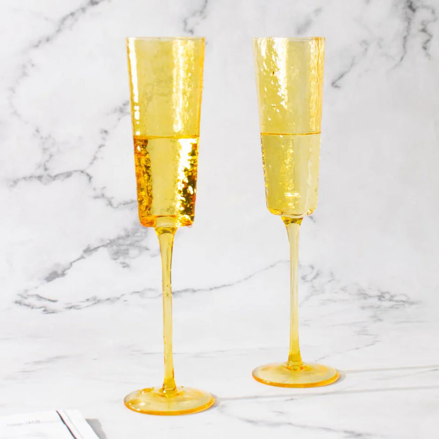 Coral Tree Amber Champagne Flute Set of 2 | Designer Stem Glass | 170 ml