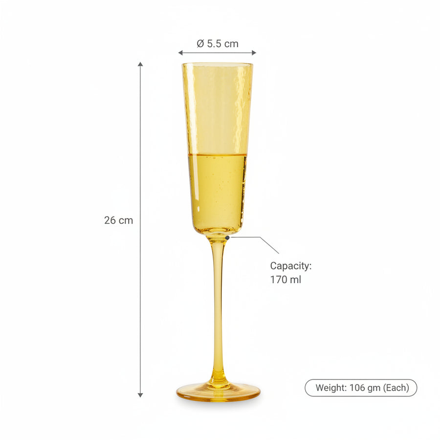 Coral Tree Amber Champagne Flute Set of 2 | Designer Stem Glass | 170 ml