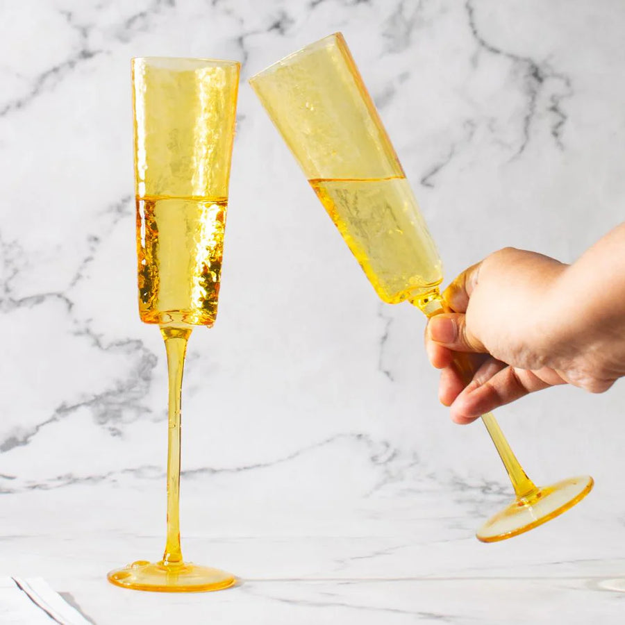 Coral Tree Amber Champagne Flute Set of 2 | Designer Stem Glass | 170 ml