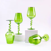 Coral Tree Green Twisted Stem Wine Glass Set of 2 | Designer Goblet | 550 ml