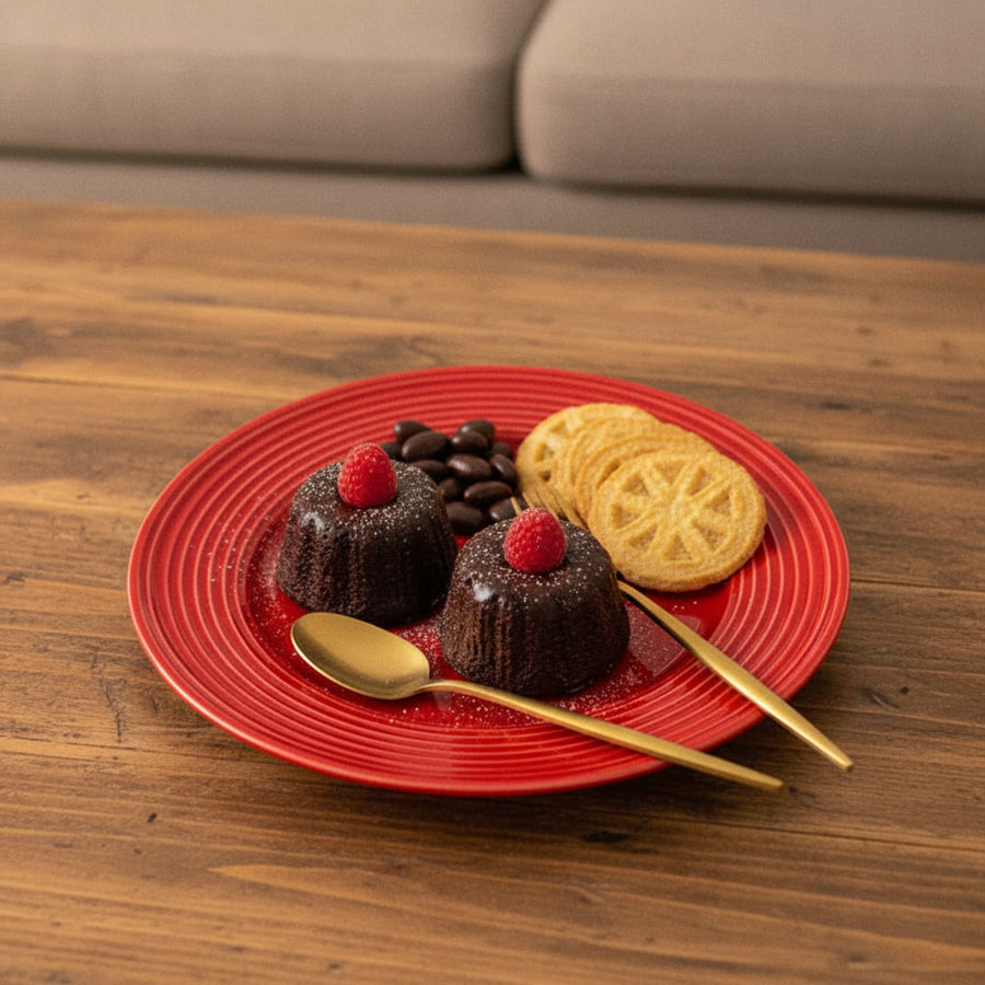 Coral Tree Red Ceramic Dinner Plate | Ribbed Texture Serving Plate | 26.8 cm