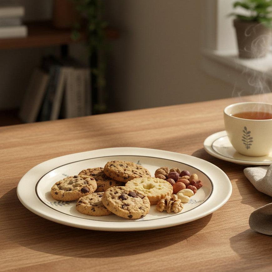 Coral Tree Ceramic Serving Plate | Leaf Design with Handmade Wavy Edge | 21 cm Dinner Plate