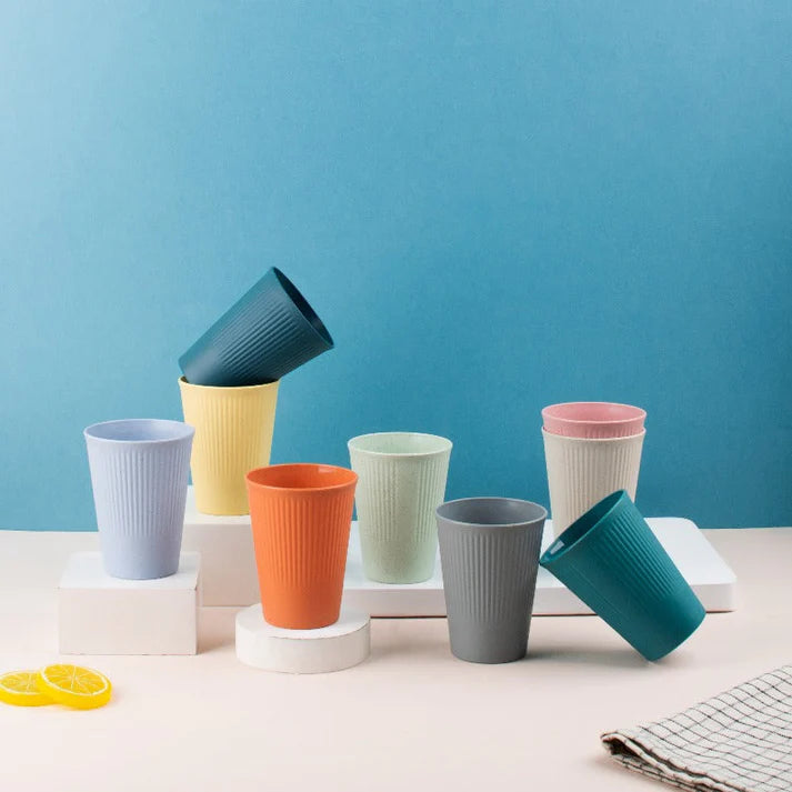 Coral Tree Wheat Straw Drinking Glass Set of 4 | Eco-Friendly Reusable Cups | 425 ml