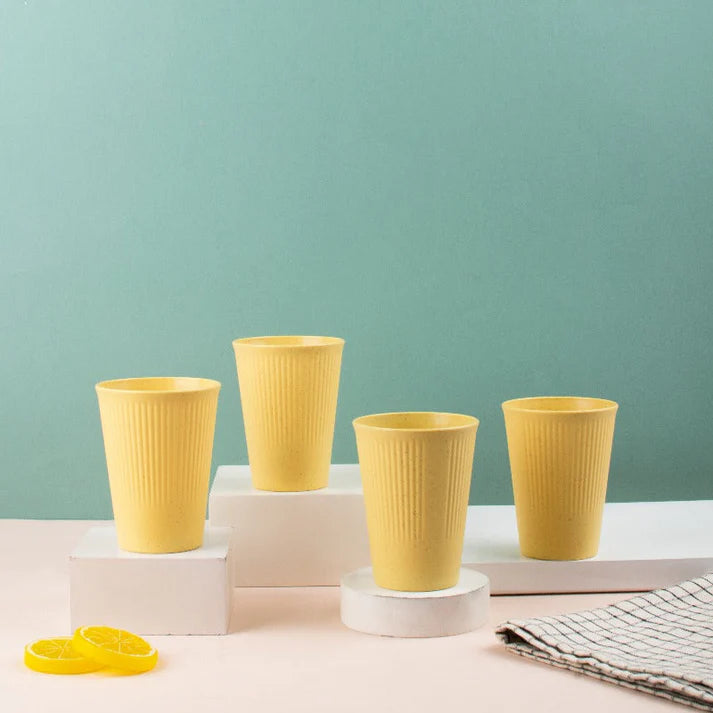 Coral Tree Wheat Straw Drinking Glass Set of 4 | Eco-Friendly Reusable Cups | 425 ml
