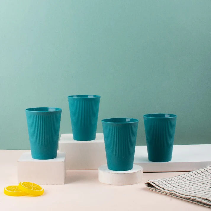 Coral Tree Wheat Straw Drinking Glass Set of 4 | Eco-Friendly Reusable Cups | 425 ml
