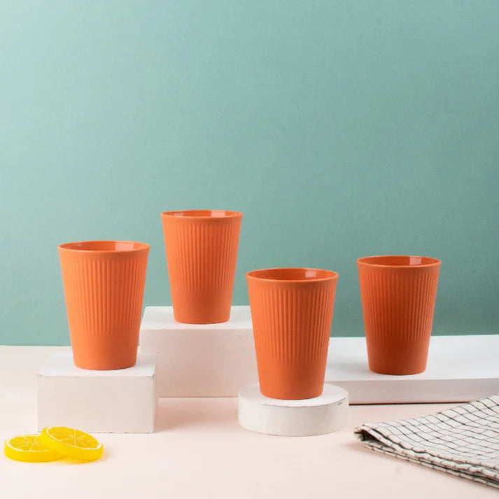 Coral Tree Wheat Straw Drinking Glass Set of 4 | Eco-Friendly Reusable Cups | 425 ml