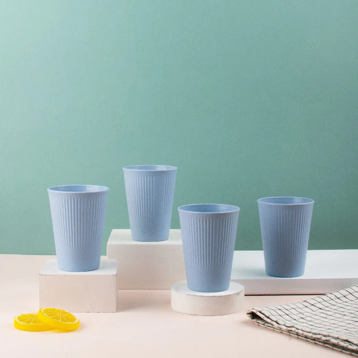 Coral Tree Wheat Straw Drinking Glass Set of 4 | Eco-Friendly Reusable Cups | 425 ml