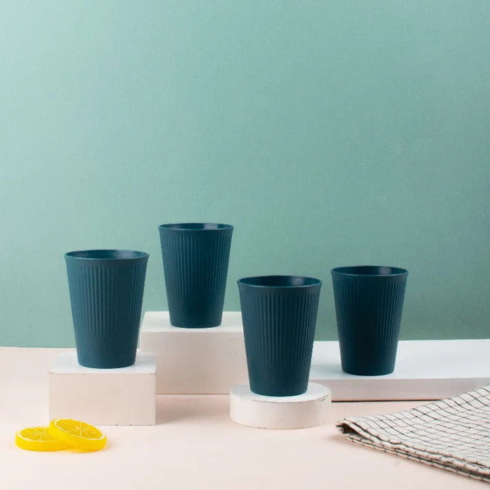 Coral Tree Wheat Straw Drinking Glass Set of 4 | Eco-Friendly Reusable Cups | 425 ml
