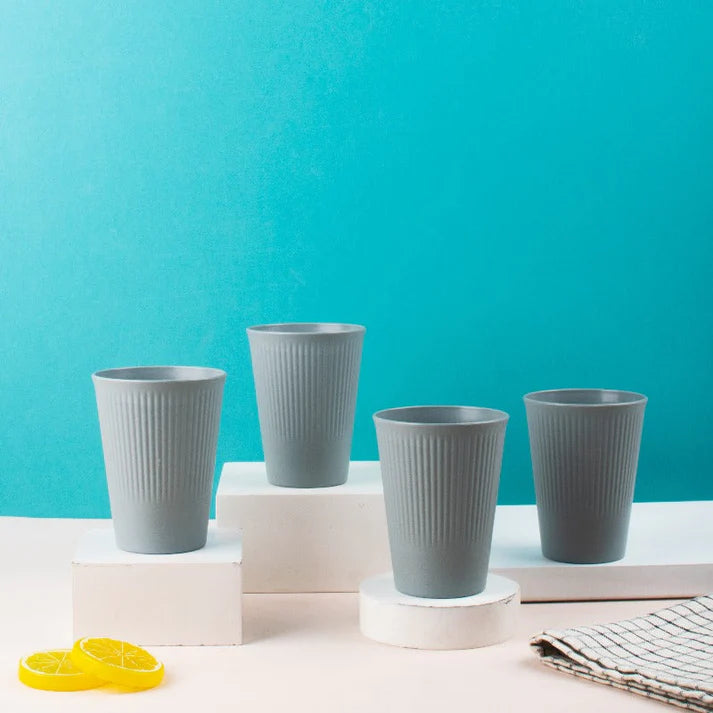 Coral Tree Wheat Straw Drinking Glass Set of 4 | Eco-Friendly Reusable Cups | 425 ml