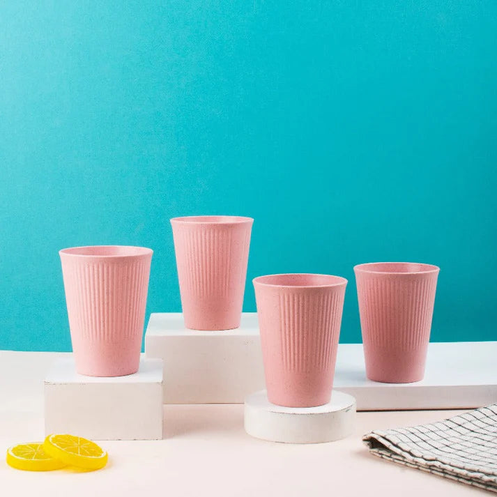 Coral Tree Wheat Straw Drinking Glass Set of 4 | Eco-Friendly Reusable Cups | 425 ml