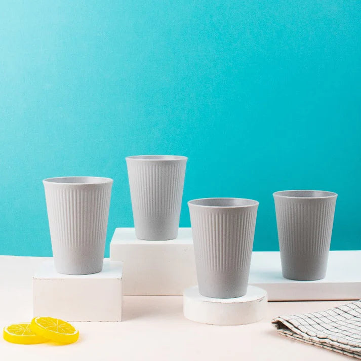 Coral Tree Wheat Straw Drinking Glass Set of 4 | Eco-Friendly Reusable Cups | 425 ml